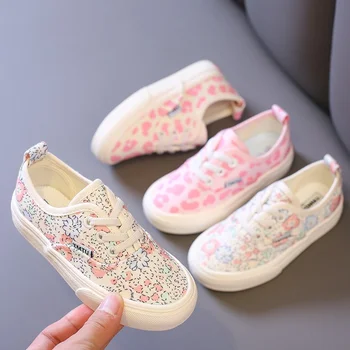 Парусиновая обувь с цветочным рисунком для девочек, Весенняя новая детская удобная обувь на мягкой подошве, детская повседневная обувь