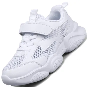 Сетчатая Белая спортивная обувь для мальчиков и девочек, Детские кроссовки для бега, весенние Дышащие кроссовки для отдыха, Повседневная обувь для малышей