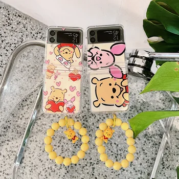 Чехол для телефона Disney Winnie-the-Pooh с 3D ручной Цепочкой Для Samsung Galaxy Z Flip 3 4 5G ZFlip3 ZFlip4 Flip3 Flip4 Прозрачная Крышка