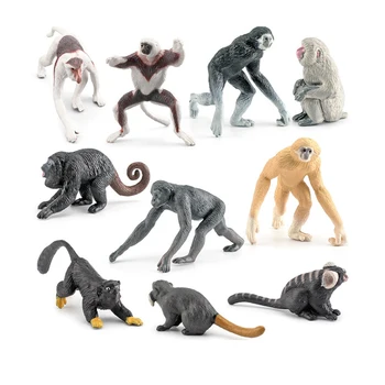 Реалистичные Приматы Животные Обезьяны, Гиббон, Бонобо, Макака, Мартышка Фигурки Обучающий Инструмент Игрушки Подарок для Детей 10шт