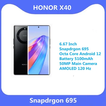 Оригинальный Мобильный Телефон HONOR X40 5G 6,67 Дюймов Snapdragon 695 Octa Core Android 12 Аккумулятор 5100 мАч 50 Мп Основная Камера AMOLED 120 Гц