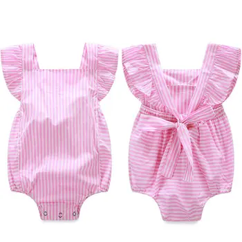 Розовая принцесса для малышей, Одежда для новорожденных девочек, Ползунки, Полосатые наряды, Солнцезащитный костюм 0-18 м