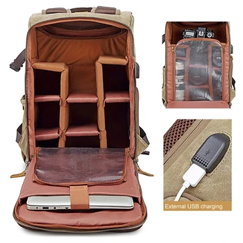 M450 Batik Photography Ретро Водонепроницаемый холщовый рюкзак с USB-портом для 15,6-дюймового ноутбука, мужская сумка для фотоаппарата, чехол для Canon Nikon DSLR