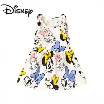 Детские платья Disney с рисунком Микки Мауса, летние платья для девочек без рукавов с круглым вырезом для детей