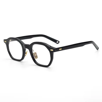 Оправы для очков в японском Корейском стиле, Ацетатные многоугольные Нерегулярные Черные мужские Классические очки, дизайнерские винтажные очки для близорукости