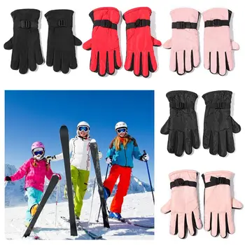 Дети на лыжах Дети утепляют Теплые зимние перчатки С длинными рукавами, сноуборд, Ветрозащитные водонепроницаемые лыжные перчатки