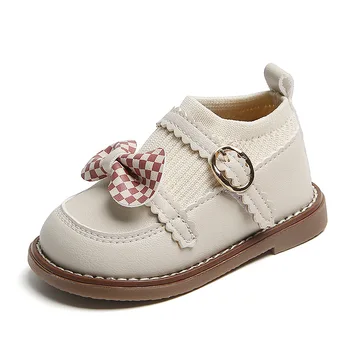 Новые кожаные туфли принцессы для девочек 2023 Весна, Детская Обувь для первых ходоков, Детская Обувь для маленьких девочек на плоской подошве CSH1527