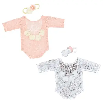 Детский комбинезон с длинными рукавами, боди, наряды, повязка на голову с цветочным узором для младенцев, головной убор