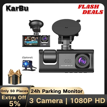 Регистратор для Автомобильной Камеры 1080P HD Dashcam 24h Парковочный Монитор Dvr Para Coche Спереди И сзади 3 Видеорегистратора Kamera Samochodowa Rejestrator