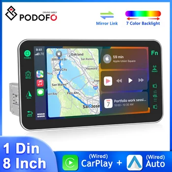 Podofo 1Din 8-Дюймовый Автомобильный Радиоприемник HD 1080P 2.5D Экран Мультимедийный MP5 Плеер Проводной Carplay Android Автоматическая Камера Заднего Вида Автомобильный Стерео