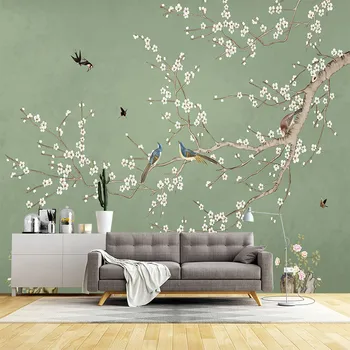 Ручная роспись в новом китайском стиле с тщательными цветами и птицами для дома на заказ, 3D обои, наклейки на стены для гостиной и спальни