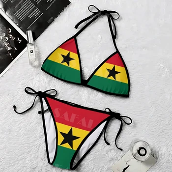 Африка, Республика Гана, Герб, флаг, 3D принт, Женский комплект микро-бикини, Летняя пляжная одежда, Сексуальные пляжные купальники