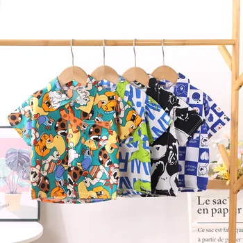 Блузки для маленьких девочек и мальчиков, детские футболки с короткими рукавами, летние футболки 2023 года, детская одежда в корейском стиле с мультяшным принтом для малышей