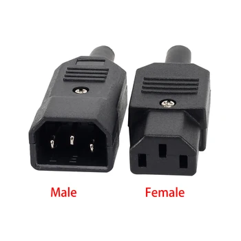 Для Прямого Кабельного Штекера IEC Разъем C13 C14 10A 250V Черный Штекер для мужчин и Женщин Подключаемый Электрический Разъем 3-контактный Разъем переменного Тока