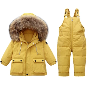 Детский пуховый комплект, Зимнее новое пальто для мальчиков, зимний костюм для девочек с меховым воротником, теплые детские парки, утепленная одежда для младенцев, куртка для мальчиков от 1 до 4 лет