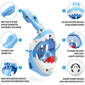 Маска для подводного плавания с маской и трубкой на все лицо для детей -2022 Shark Sharp Маска для подводного плавания для детей HD Seaview Против запотевания и утечки