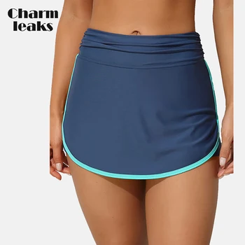 Женские плавательные юбки Charmleaks Встроенные плавательные шорты с высокой талией и гофрированным поясом Снизу Танкини