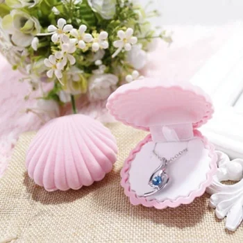 1шт Прекрасная Бархатная шкатулка в форме ракушки, Свадебное Обручальное кольцо, коробка для серег, колье, браслет, дисплей, Держатель подарочной коробки