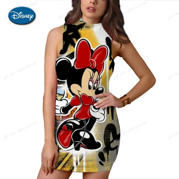 Disney Mickey MousePrint Сексуальное Женское Летнее платье Клубная вечеринка Клубное Короткое мини-платье 2023 Модная женская одежда