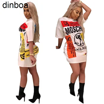 Dinboa Zoom Life, модное платье с принтом граффити, Женская длинная футболка, Универсальные женские повседневные платья, Женские блузки 2020