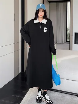 Новинка весны 2023 года, женское платье-поло с длинным рукавом, темпераментная длинная юбка