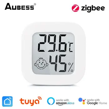 Tuya ZigBee Датчик температуры и влажности, внутренний гигрометр, Термометр, детектор Smart Life Control, Поддержка Alexa Google Home