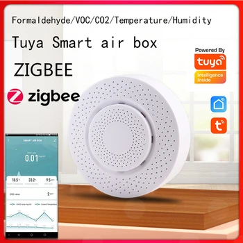 Tuya Zigbee 3.0 HCHO VOC CO2 Обнаружение Воздуха Умный Датчик Качества Воздуха Температуры Влажности Сигнализация Поддержка Домашней Безопасности Smart Life