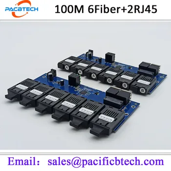 Медиаконвертер оптоволоконного коммутатора Fast Ethernet с 6 оптоволоконными портами и 2 оптоволоконными портами RJ45, оптический приемопередатчик 20 КМ SC в однорежимном режиме 100 М