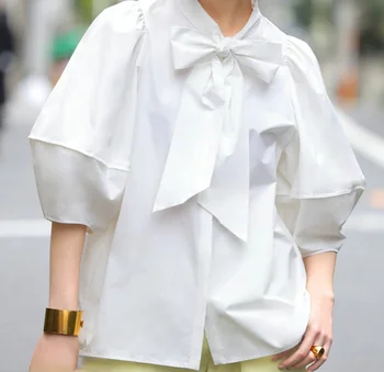 Гагарич Японский Стиль Женская Блузка Мода 2023 Весна Лето Свободный Кардиган С Бантом На Шее Рубашка Верхняя Одежда
