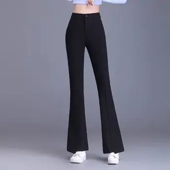 Женские расклешенные свободные брюки полной длины, прямые брюки на пуговицах с высокой талией, Весна 2023, однотонные женские офисные костюмные брюки A151