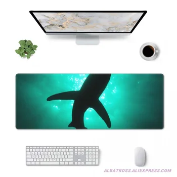 Абстрактный Игровой Коврик для мыши Sea Shark с резиновыми прошитыми краями, Коврик для мыши 31,5 