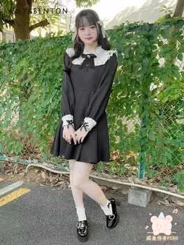 Модное платье с длинным рукавом Осеннее винтажное платье в японском стиле, новое оригинальное кружевное короткое платье в стиле Лолиты