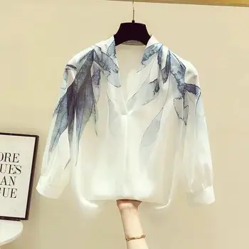 Шифоновая рубашка с V-образным вырезом, женская летняя футболка с коротким рукавом, Ins 2023, новый дизайн топа Camisas De Mujer