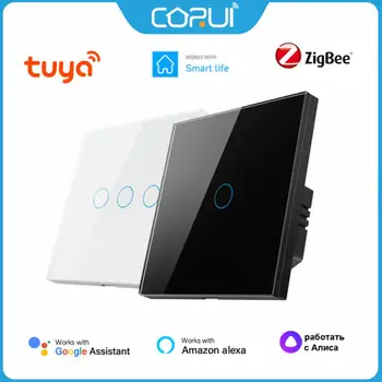 CORUI Tuya Smart Zigbee Сенсорный Выключатель Без Нейтрали Без Конденсатора Умный Домашний Прерыватель Работает с Alexa Google Home Smart Life Alice