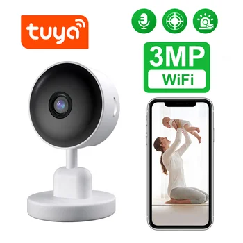 Мини-камера Tuya для помещений 3MP 1080P HD, Обнаружение движения, двухстороннее аудио, Камера ночного видения, Домашняя охрана, Камера для собак, кошек, WiFi