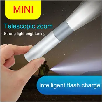 Мини-фонарик USB Перезаряжаемый светодиодный фонарик Водонепроницаемый телескопический мощный фонарь для работы на открытом воздухе с зумом Портативный фонарик