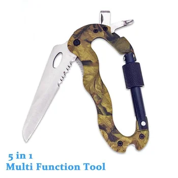 Многофункциональные инструменты самообороны EDC 5 В 1, Камуфляжный карабин для скалолазания в джунглях, Крючок, Пряжка, Походный личный Тактический нож