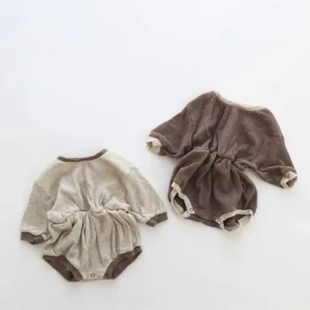 2023 Осенние трикотажные хлопчатобумажные боди для новорожденных девочек, удобная вафельная цельнокроеная одежда для младенцев, комбинезон для мальчиков, одежда