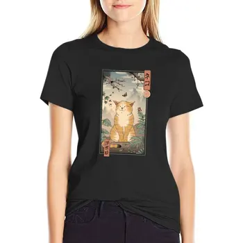 Футболка с котом Эдо, короткая футболка, женские футболки