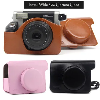 Чехол для фотоаппарата мгновенной печати Fujifilm Instax Wide 300, сумка для переноски из искусственной кожи, розовый, коричневый, черный, прозрачный протектор и плечевой ремень