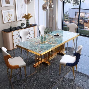 Сочетание обеденного стола и стульев из натурального дерева Ресторанная Каменная плита Домашняя столовая Прочная мебель в скандинавском стиле GY50CZ