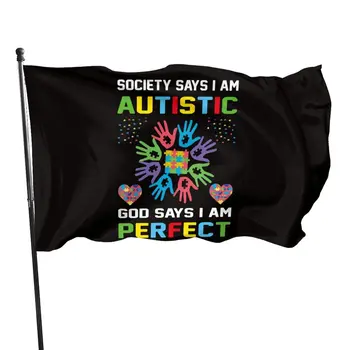 Флаг Осведомленности Об Аутизме Яркие Цветные и Устойчивые к Выцветанию Флаги с Двойным Швом из Полиэстера с Латунными Люверсами Для Внутреннего и Наружного Декора дома