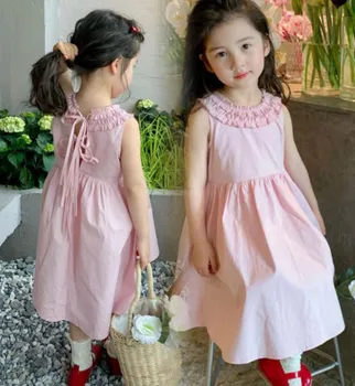 2023 Детская одежда для девочек Сестра Розовый цветок Красивый узор платья с рукавами-рубашками летнее платье принцессы