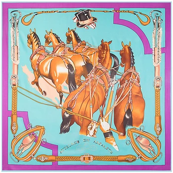 130x130 см Большой Квадратный Шелковый Шарф Люксовый Бренд Пять лошадей Картина Маслом Женские Шарфы Обертывания Хиджаб Мусульманский Платок декор Шаль