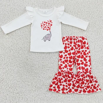 Комплект Одежды для маленьких девочек Love Valentine's Day, детская одежда, расклешенные наряды из бутика для девочек, детская одежда из молочного шелка