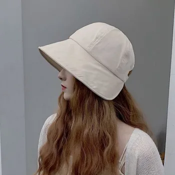 Женская однотонная солнцезащитная шляпа в корейском стиле, универсальная солнцезащитная кепка с большими полями и козырьком в виде конского хвоста