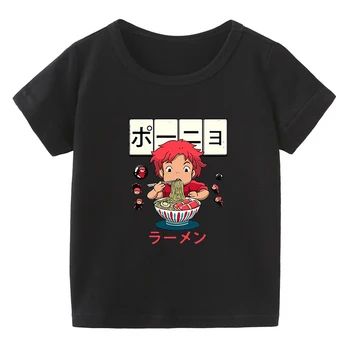 100% Хлопок, детская футболка с рисунком аниме с принтом Поньо, детская одежда с героями мультфильмов, Летние футболки для маленьких мальчиков и девочек
