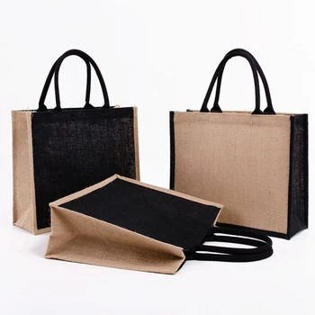 Многоразовая джутовая сумка-тоут, экологически Чистые продуктовые сумки из мешковины для покупок на пляже
