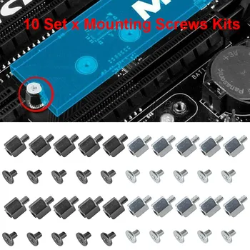 10 Комплектов комплектов для ручного монтажа с шестигранной гайкой для ноутбука A-SUS PC для M.2 SSD Motherboa Серебристый/черный Прямая поставка