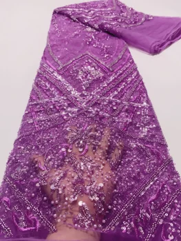 новейшая кружевная ткань с бисером 2023 года, высококачественные кружевные ткани с африканскими пайетками, роскошная швейная ткань для женского платья
